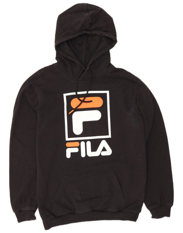 Fila Mens Graphic Hoodie Jumper Small Black Cotton
