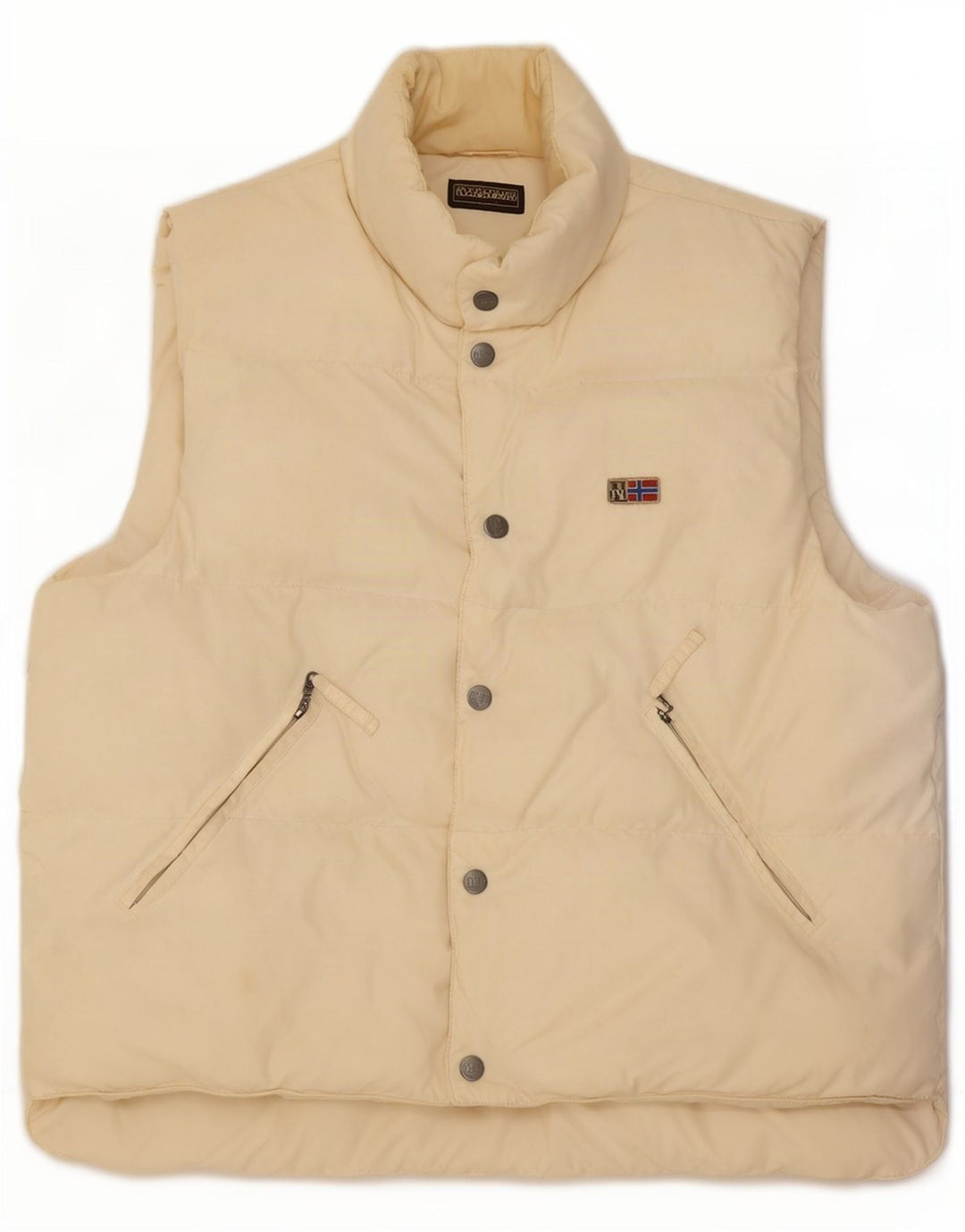 Napapijri Gilet rembourré graphique pour homme UK 38 Medium Off White Polyamide