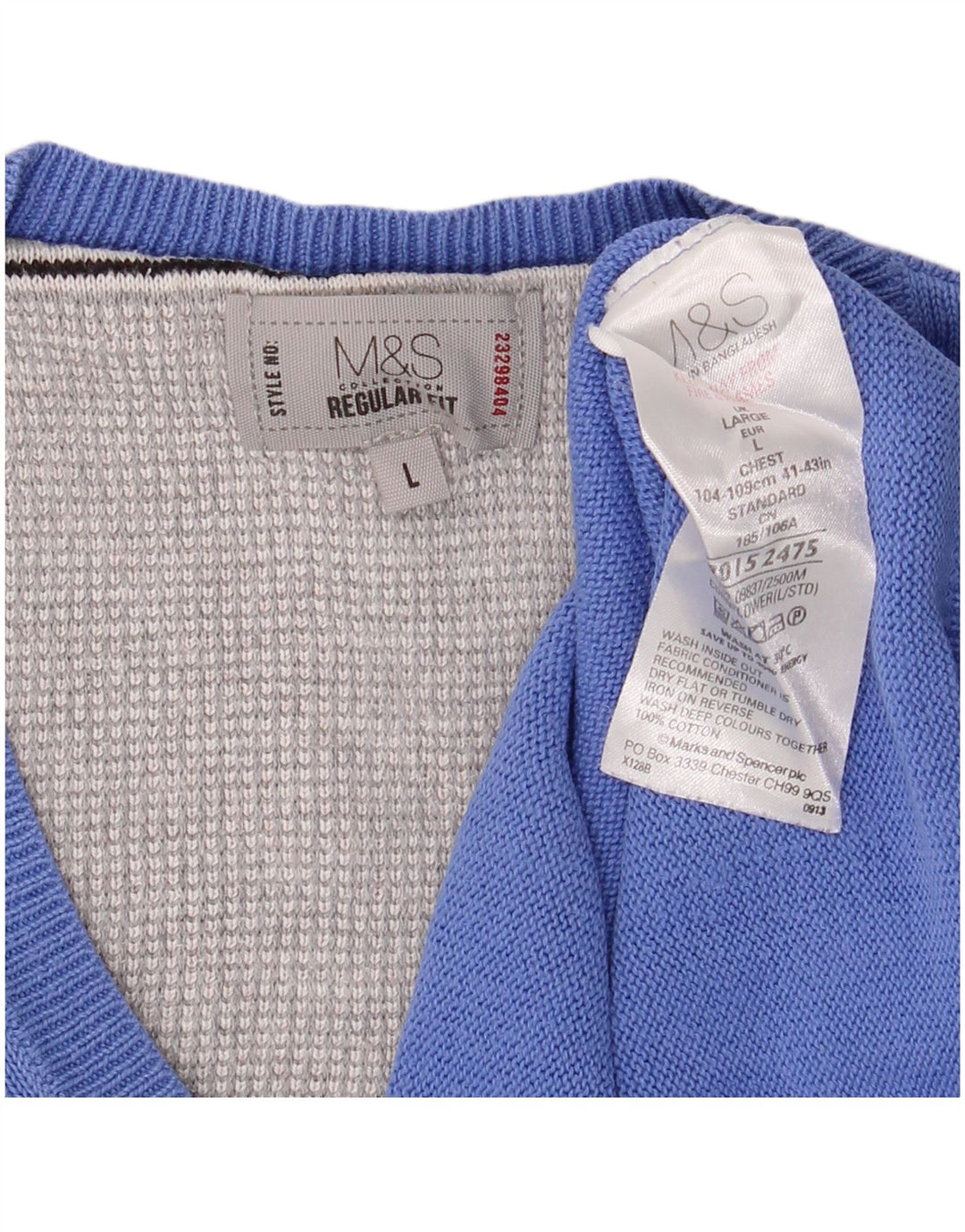 Marks & Spencer Pull coupe classique à col en V pour homme, grand bleu, coton