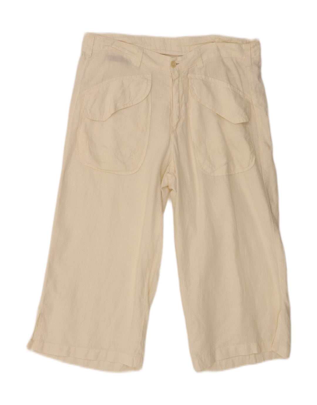 Guess By Marciano Pantalon Capri Femme W32 L20 Lin Blanc Cassé