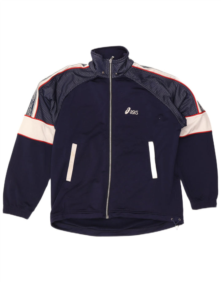Asics Veste de survêtement pour homme UK 40 Large Bleu Marine Colorblock Polyester