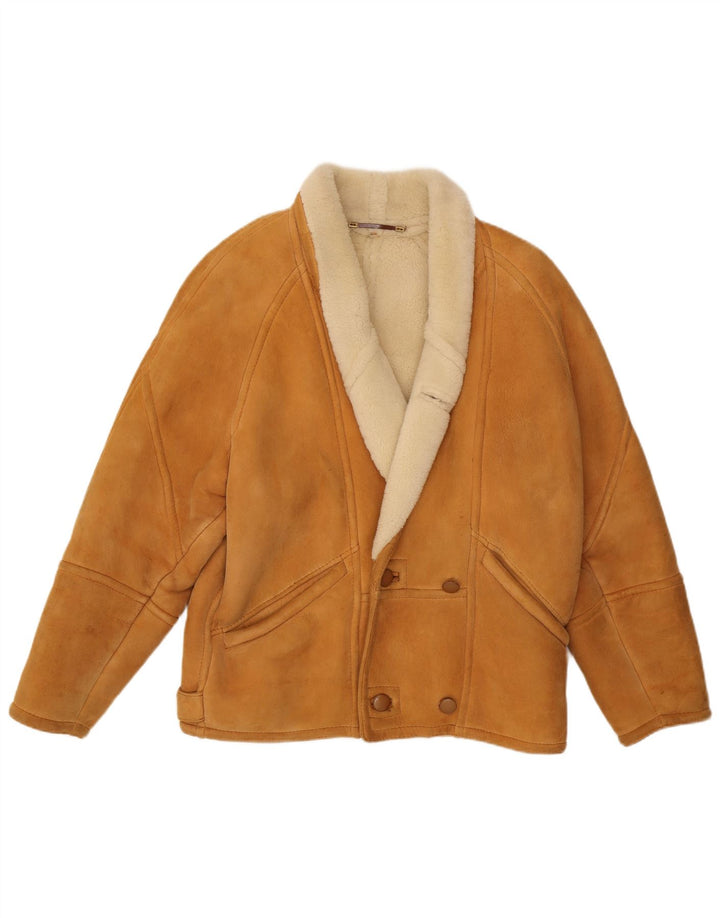 vintage Homme Double Breasted Shearling Veste UK 42 XL Beige
