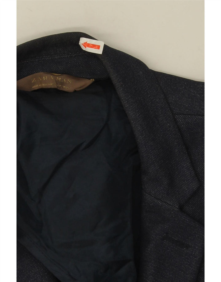 Zara Veste Blazer 2 Boutons Homme EU 52 Large Bleu Marine Polyester