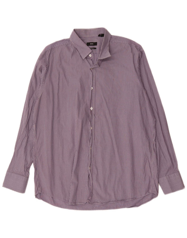 Hugo Boss Chemise coupe classique pour homme Taille 17 1/2 XL Violet à fines rayures