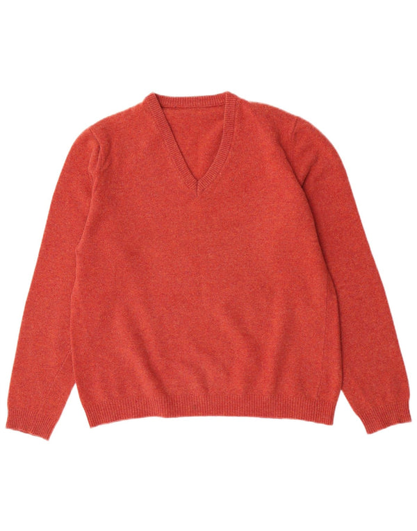 vintage Femme V-Col Jumper Pull UK 12 Laine Mérinos Rose Moyen