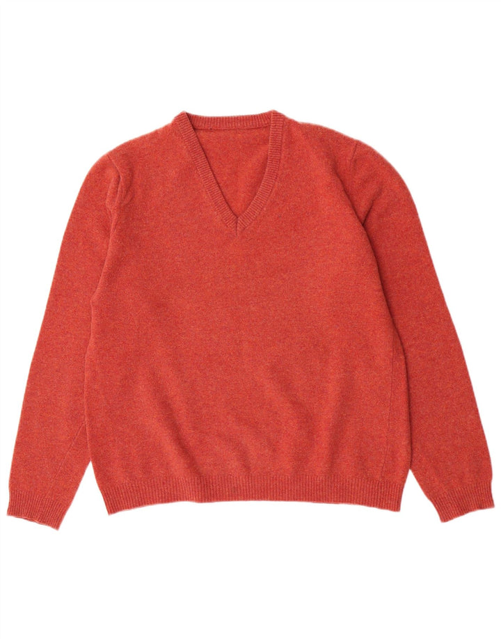 vintage Femme V-Col Jumper Pull UK 12 Laine Mérinos Rose Moyen