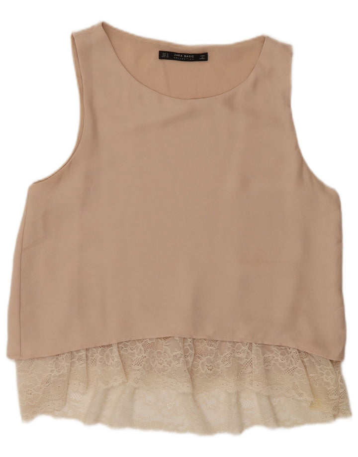 Zara Chemisier sans manches pour femme UK 10 Petit Beige