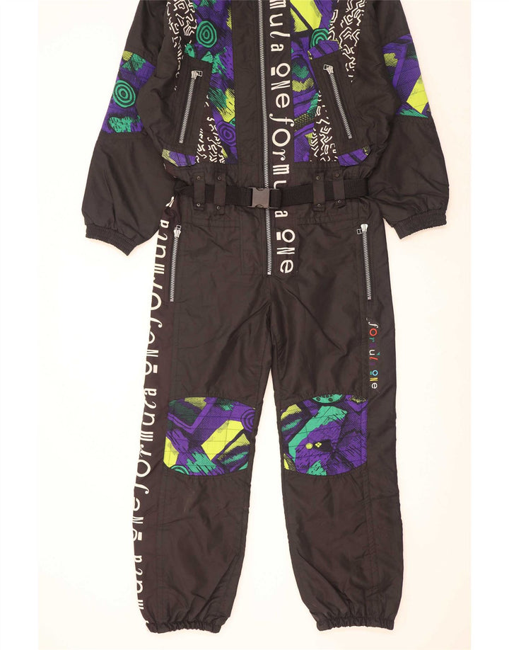 vintage Mens Graphic Ski Combinaison EU 52 Grand Noir Géométrique Polyamide