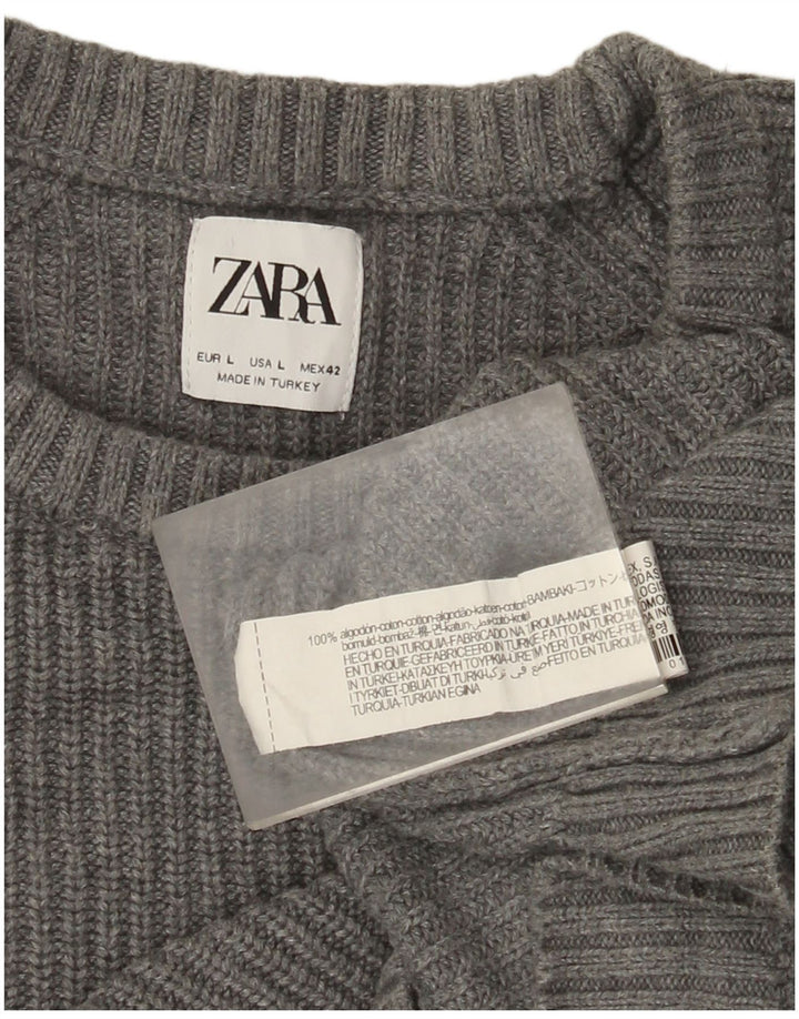 Zara Pull à col rond pour homme en coton gris Large