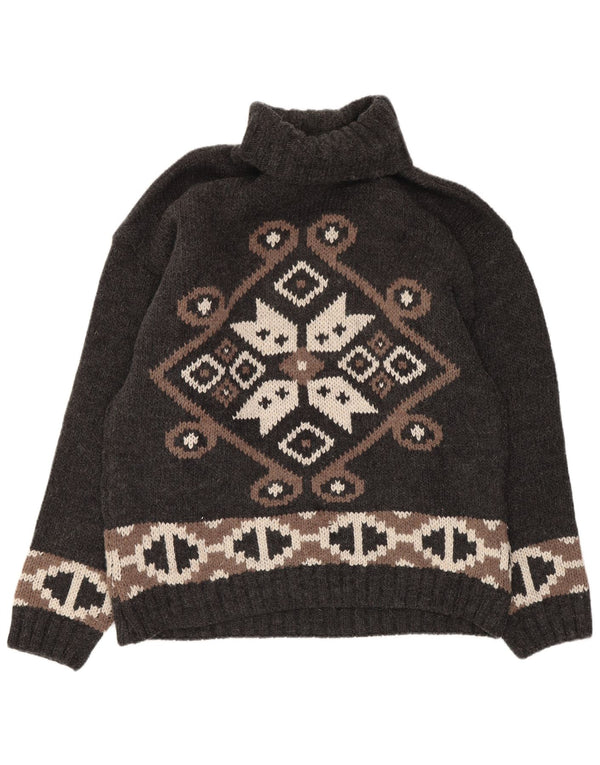 Kaos Pull col roulé pour femme UK 14 Grande laine géométrique grise
