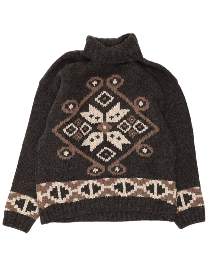 Kaos Pull col roulé pour femme UK 14 Grande laine géométrique grise