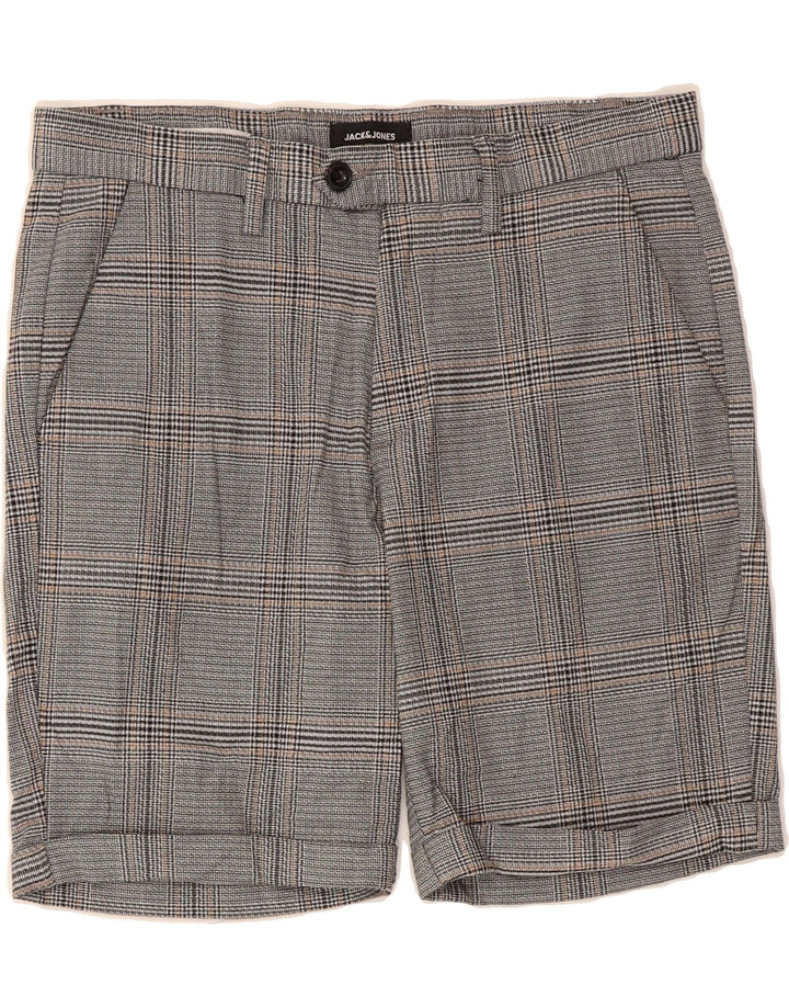 JACK & JONES Mens Regular Chino Shorts Medium W32 Grey Check Polyester Vintage Jack & Jones and Second-Hand Jack & Jones from Messina Hembry 