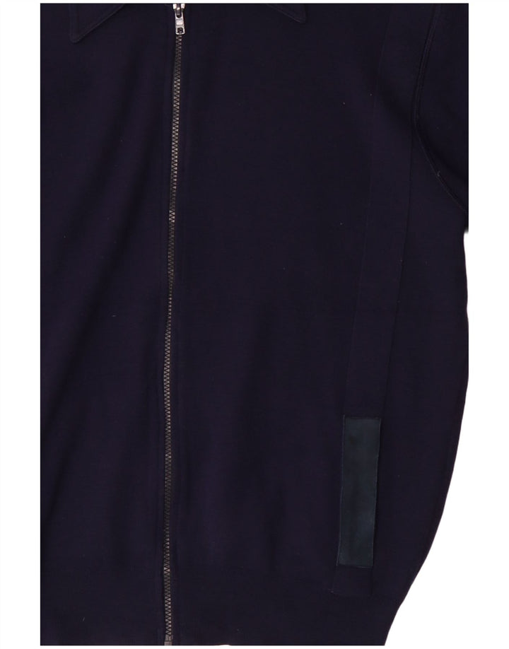 vintage Mens Cardigan Pull Moyen Marine Bleu Laine