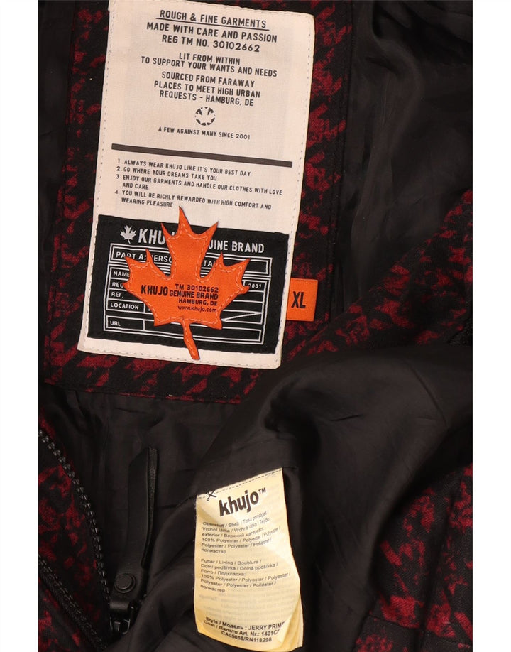 KHUJO Manteau rembourré à capuche pour femme UK 18 XL Pied-de-poule Rouge Polyester
