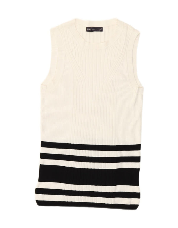 Marks & Spencer Womens Vest Tank Top UK 12 Medium White Striped Viscose