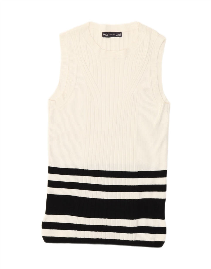 Marks & Spencer Débardeur pour femme UK 12 Medium Blanc Rayé Viscose