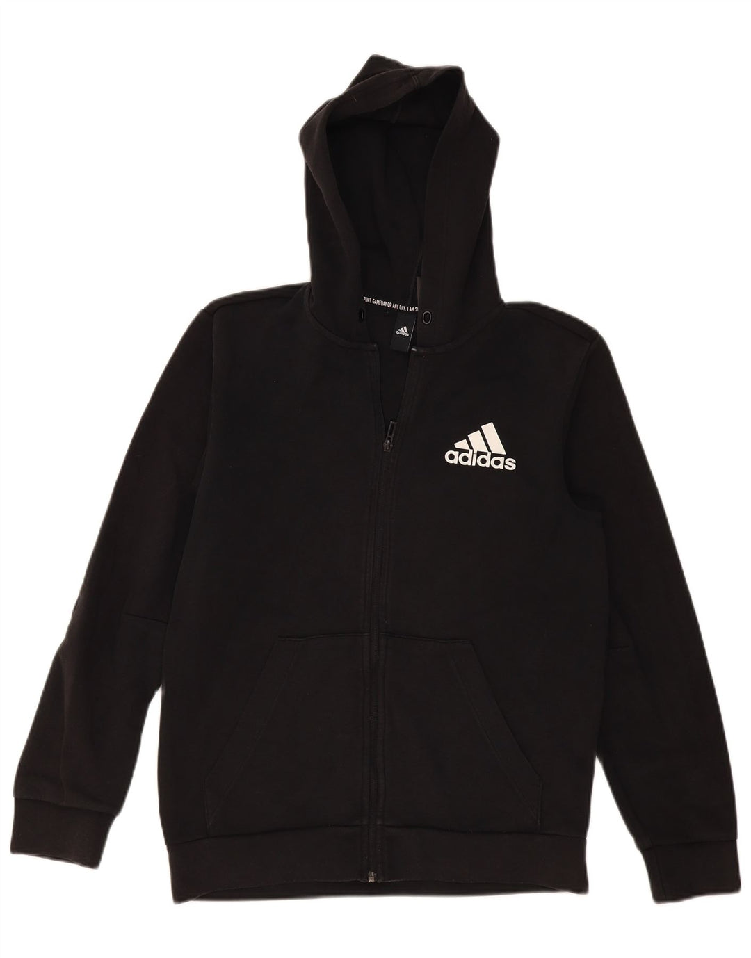 Adidas Pull à capuche zippé graphique pour homme en coton noir moyen