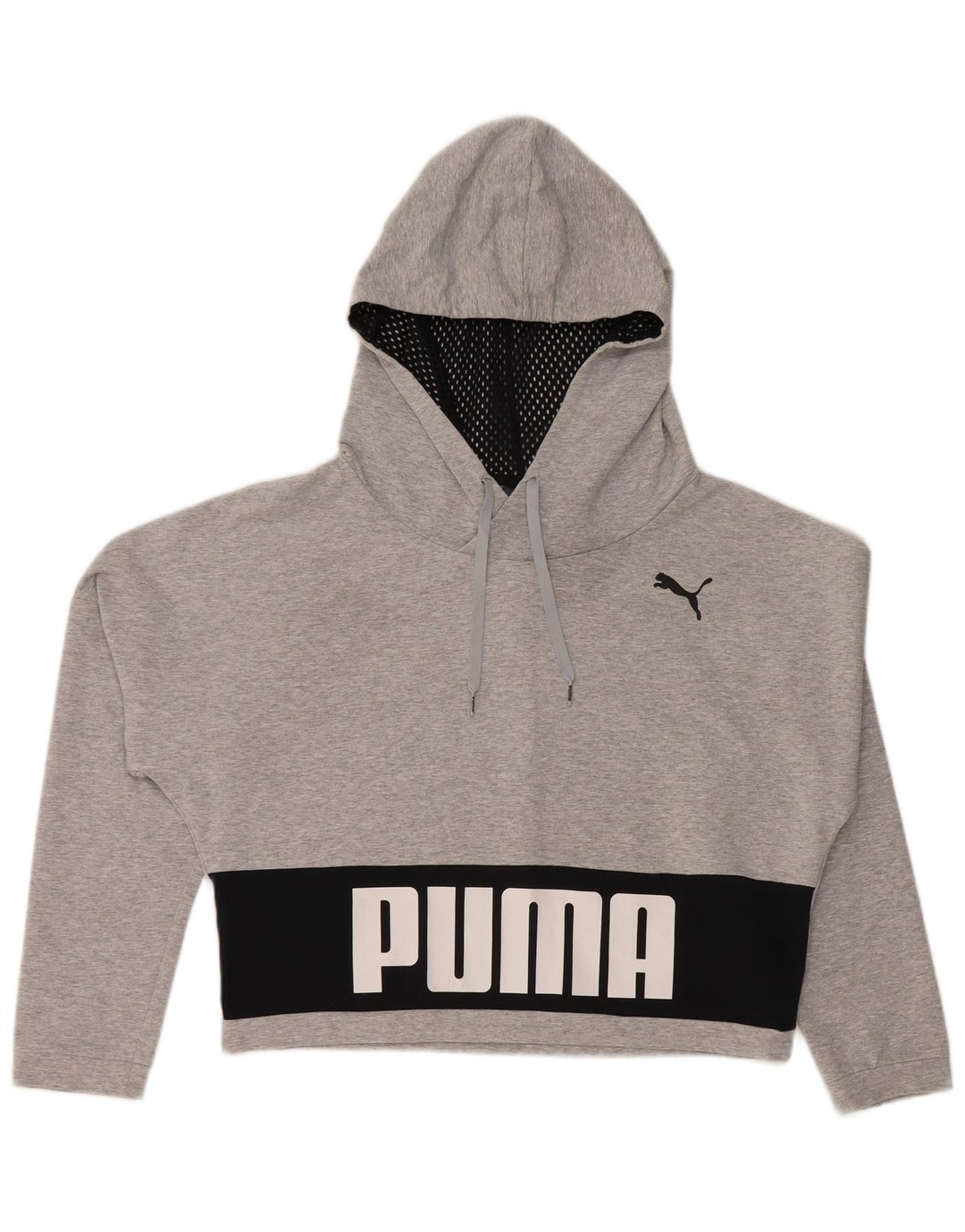 PUMA Pull à capuche court surdimensionné pour femme UK 42 Gris moyen Colourblock