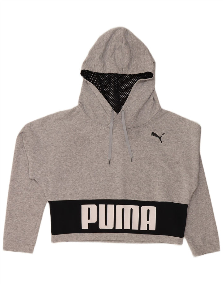 PUMA Pull à capuche court surdimensionné pour femme UK 42 Gris moyen Colourblock