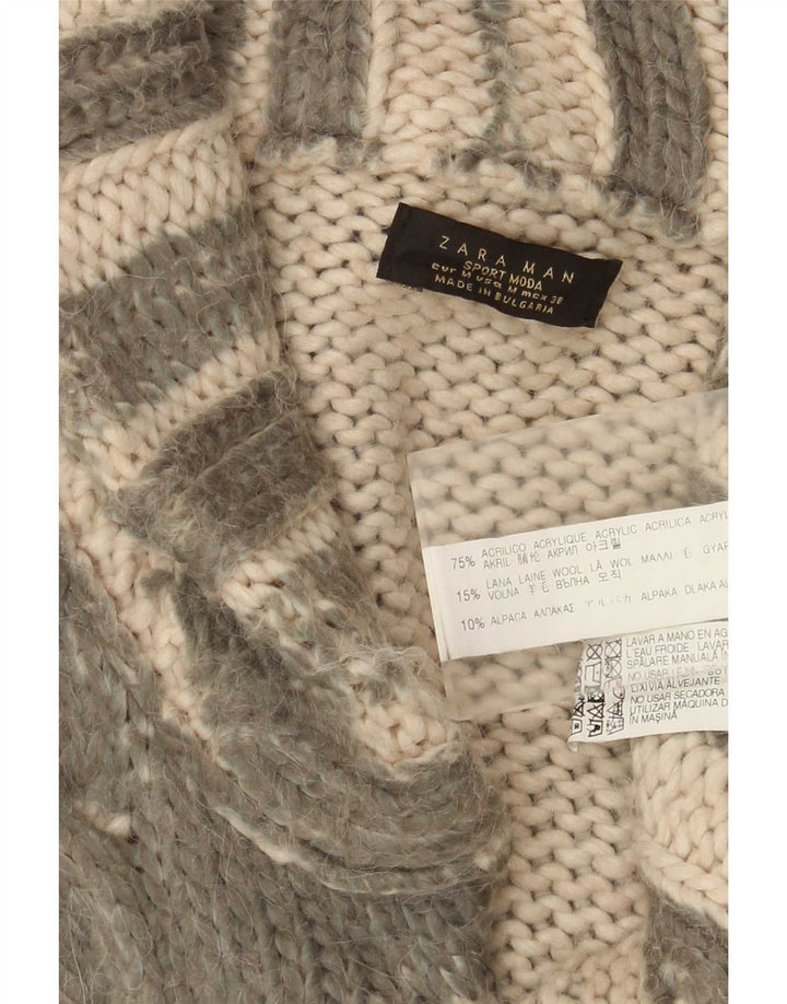 Zara Homme Cardigan Pull Moyen Kaki Rayé Acrylique