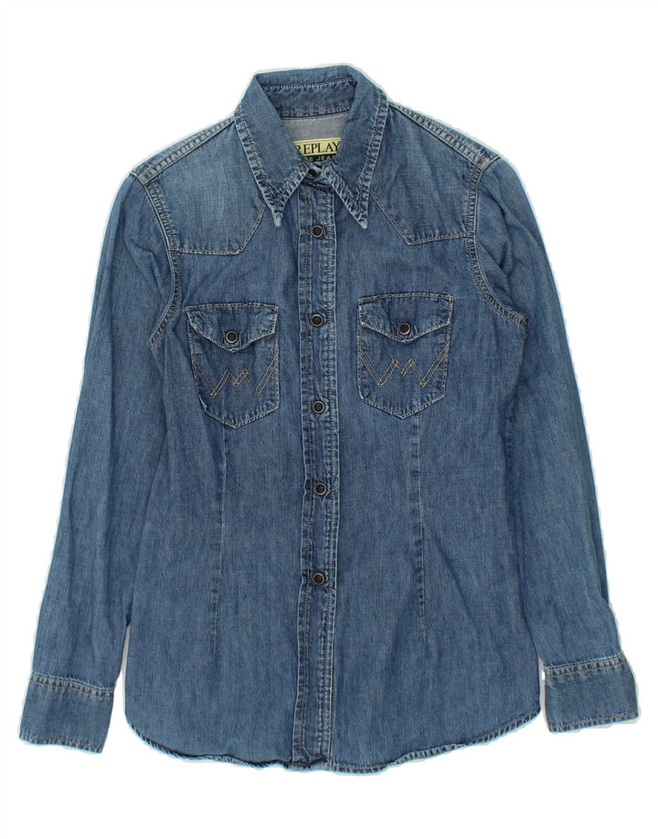 REPLAY Womens Denim Shirt UK 10 Small Blue Cotton Vintage Replay and Second-Hand Replay from Messina Hembry 
