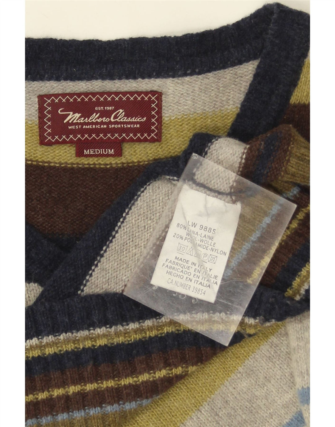 Marlboro Classics Pull col V Homme Rayé Multicolore Moyen