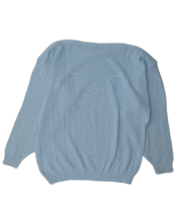 C & A Pull coupe classique à col bateau pour femme EU 46 XL Bleu géométrique
