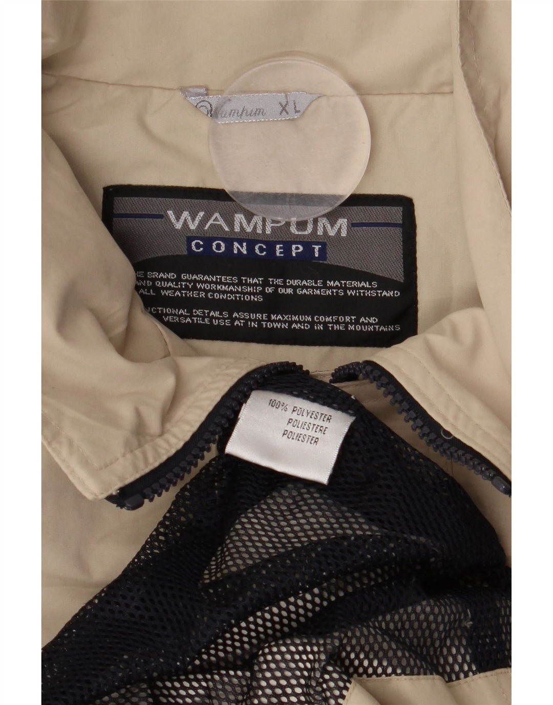WAMPUM Veste de pluie à capuche pour homme UK 42 XL Beige Polyester