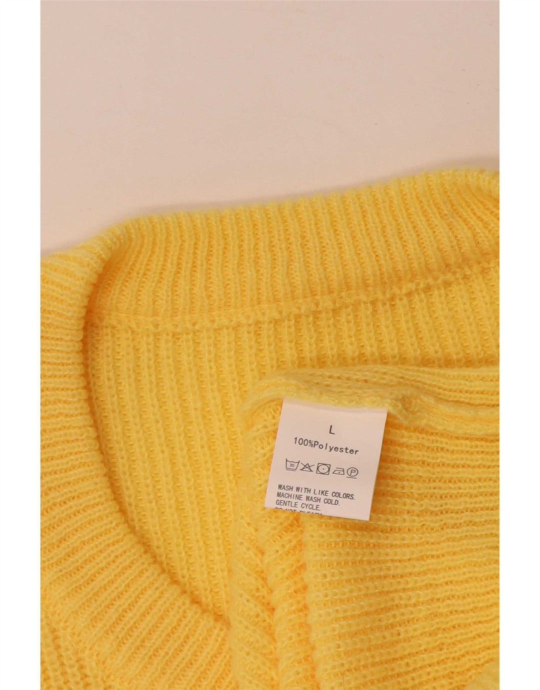 vintage Femme V-Col Jumper Pull UK 16 Grand Jaune Polyester