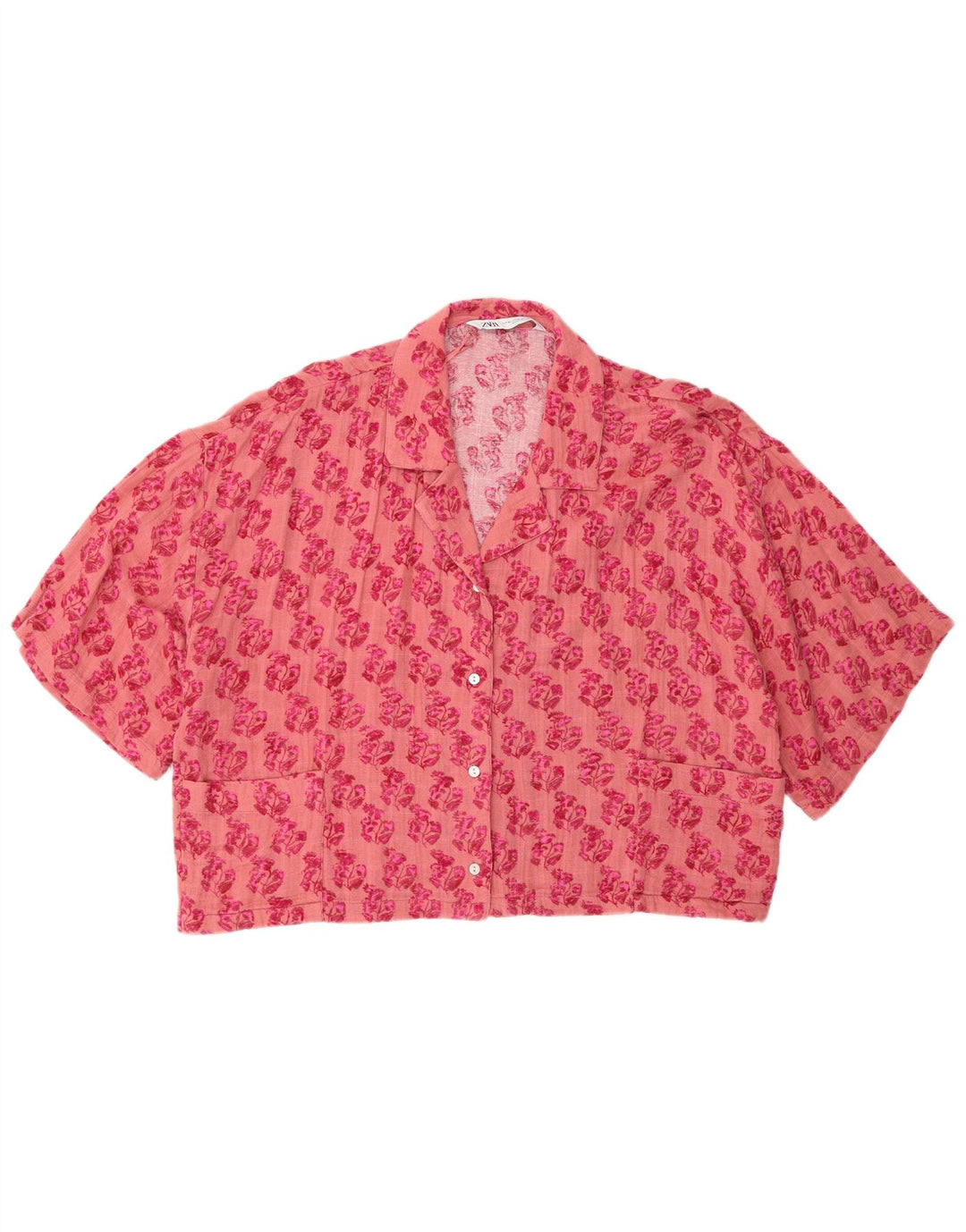 Zara Chemisier surdimensionné à manches courtes pour femme UK 14 Rose moyen floral