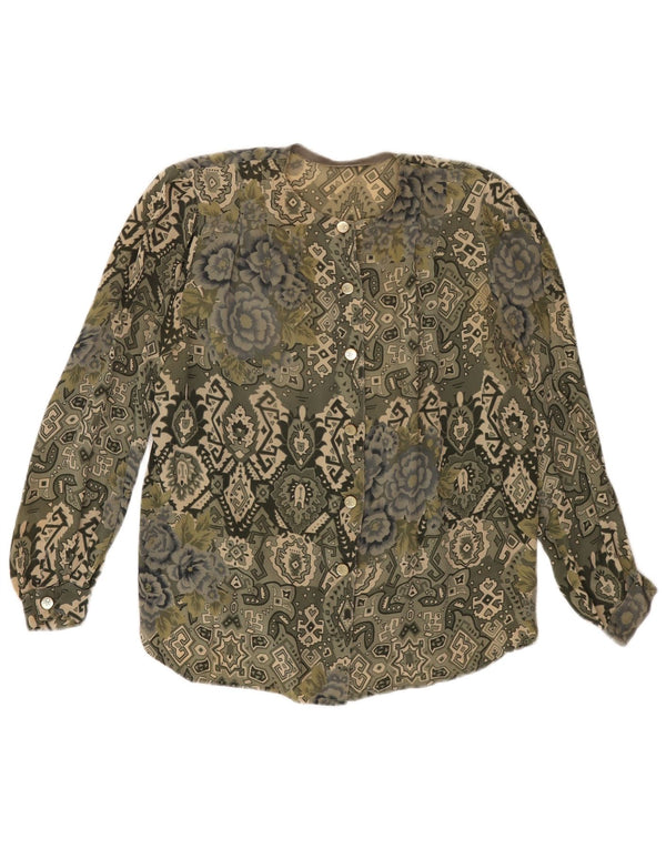 vintage Femme Chemise Blouse UK 16 Grand Kaki Géométrique