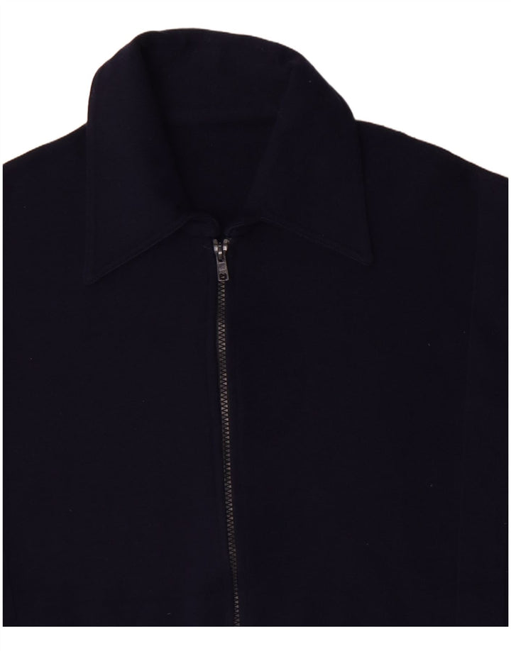 vintage Mens Cardigan Pull Moyen Marine Bleu Laine