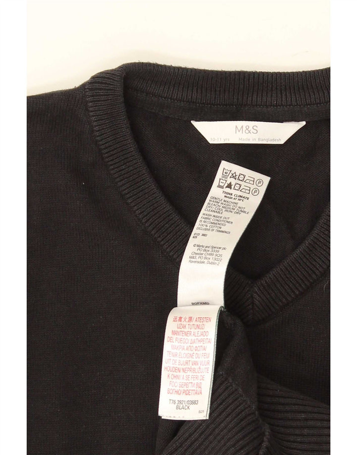 Marks & Spencer Pull col V pour garçon 10-11 ans Noir Coton
