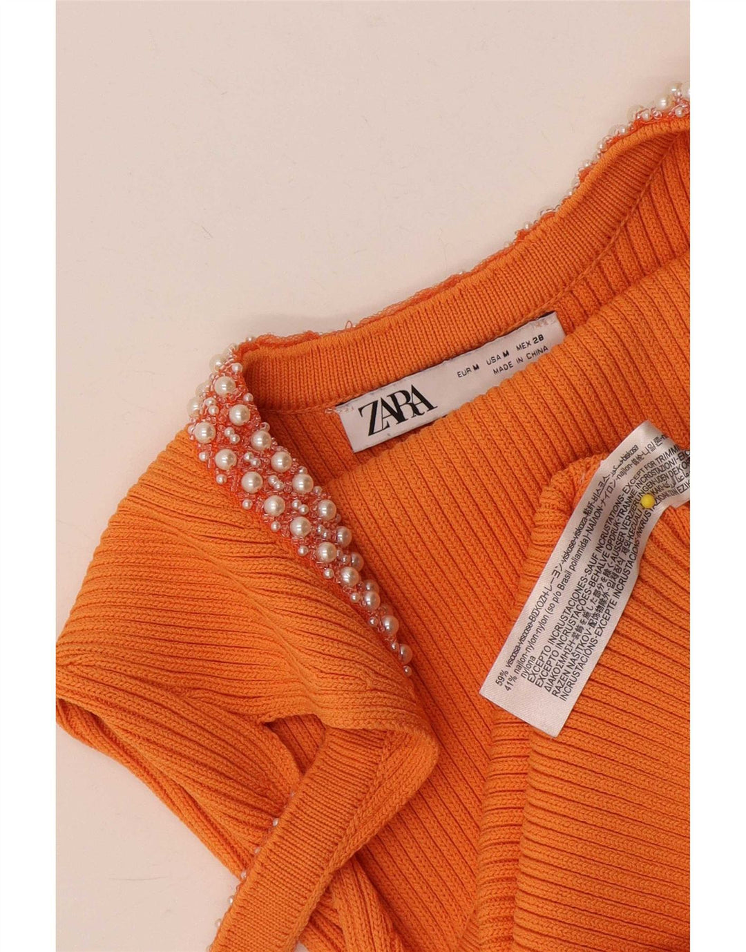 Zara Womens Slim Fit Cami Top UK 14 Viscose Orange Moyen