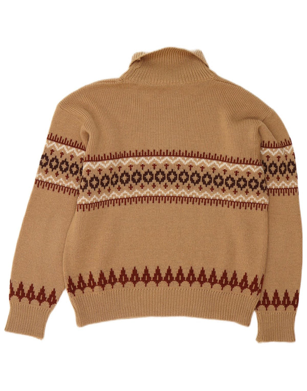 vintage Femmes Roll Neck Jumper Pull UK 14 Medium Brown Fair Isle
