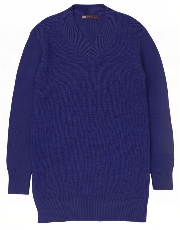 Marks & Spencer Pull long à col en V pour femme UK 10 Small Bleu marine
