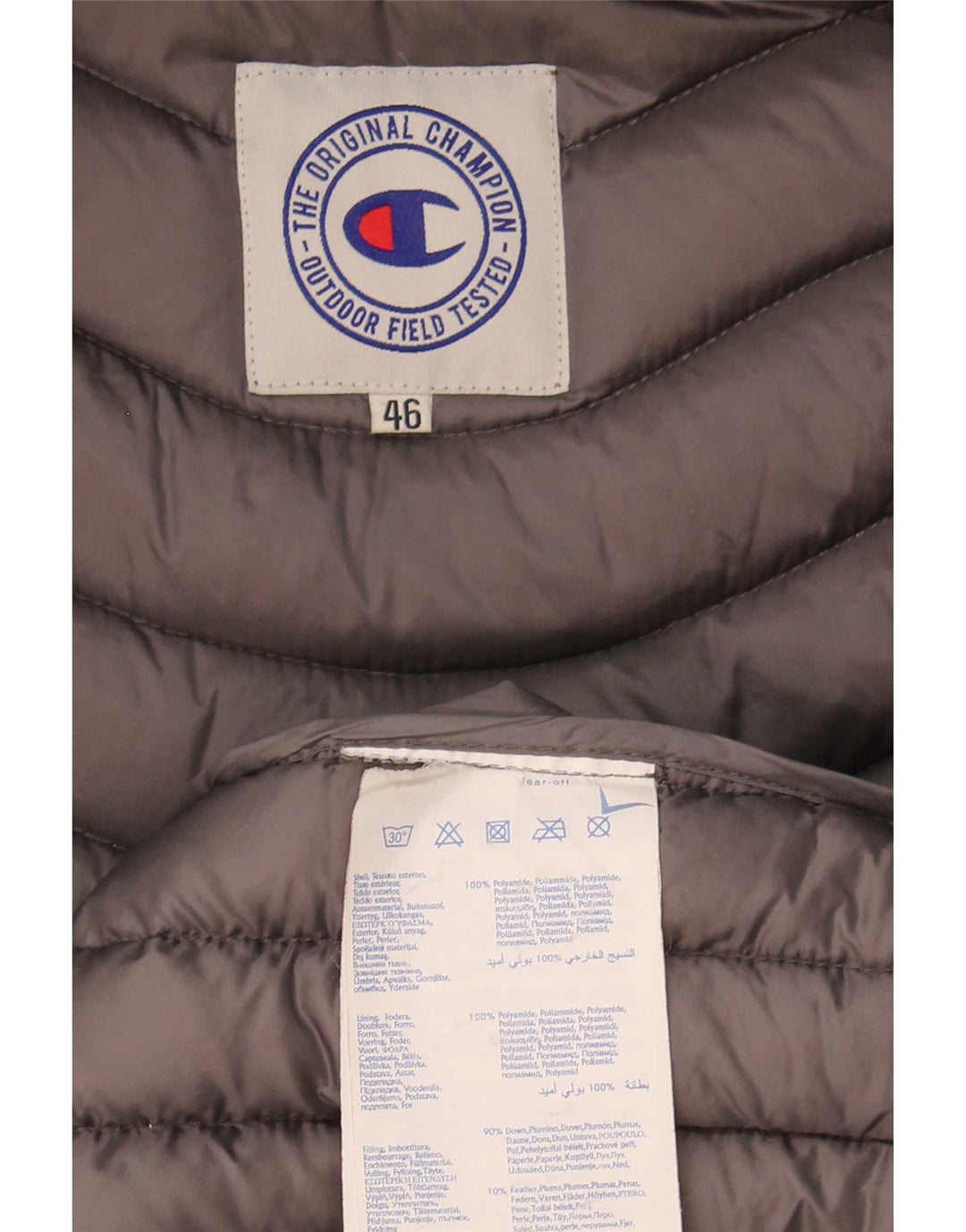 Champion Manteau matelassé à capuche pour femme IT 46 Large Gris Polyamide