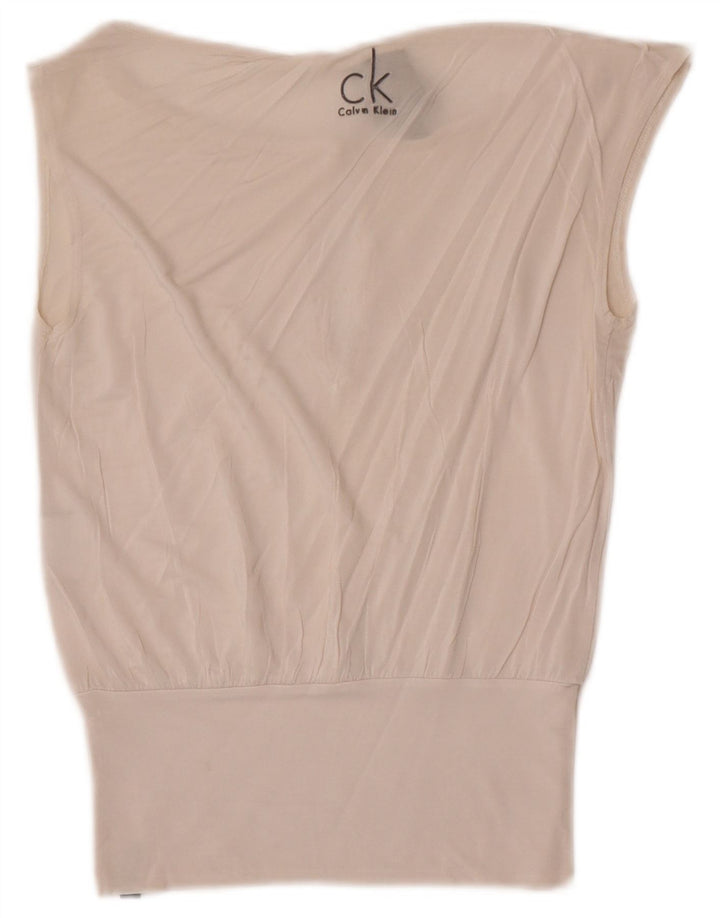 Calvin Klein Chemisier sans manches pour femme US 6 Viscose blanc moyen