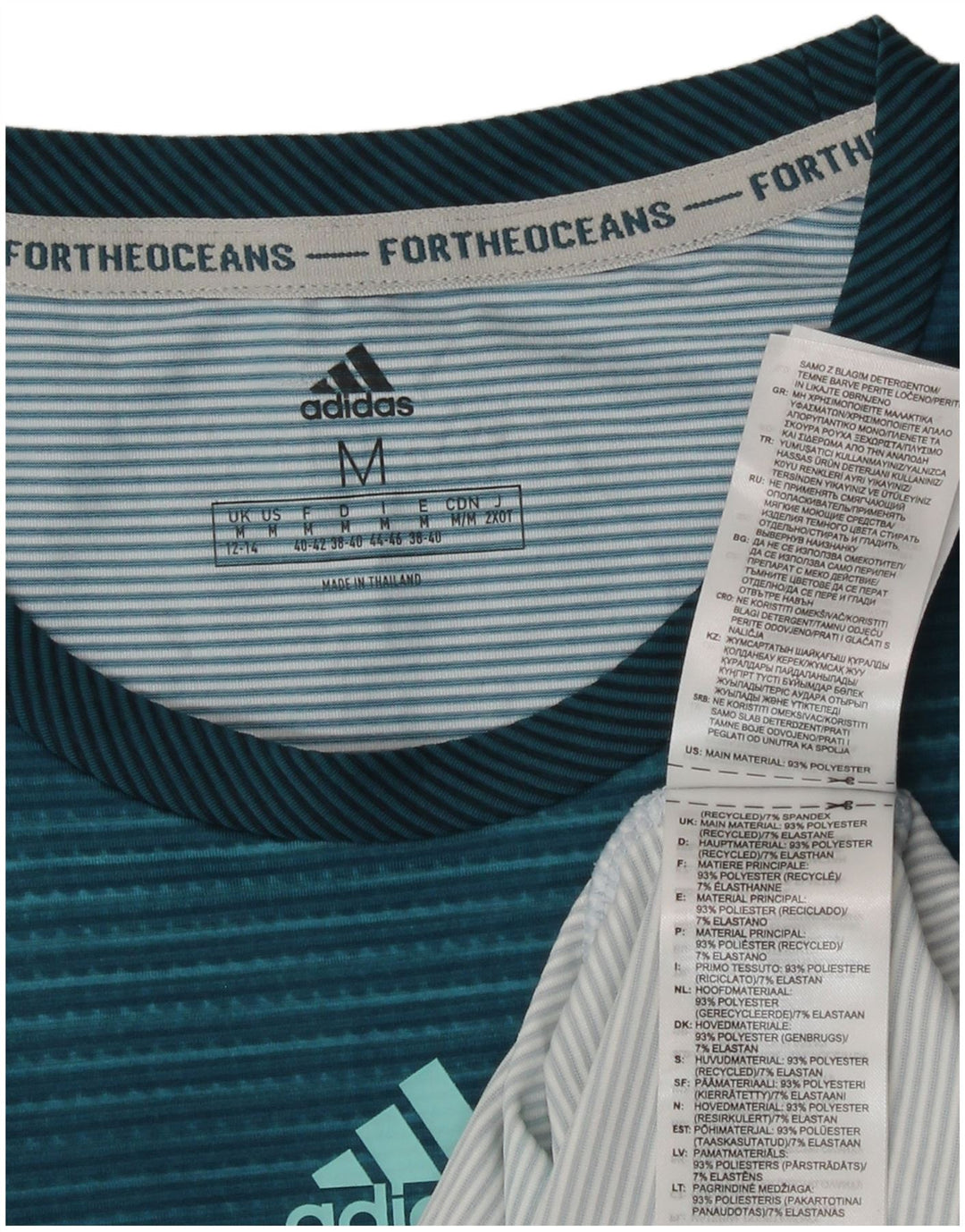 Adidas Débardeur Femme UK 12/14 Polyester Rayé Bleu Moyen