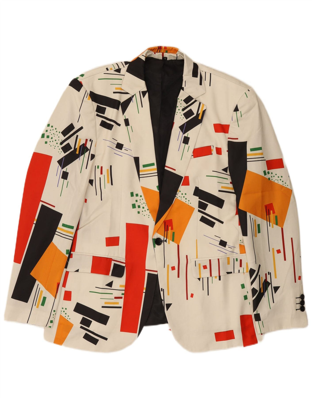 Vintage Homme 1 Bouton Blazer Veste UK 40 Grand Blanc Géométrique