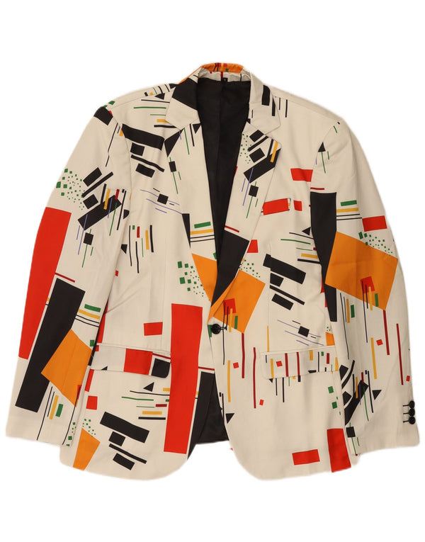 Vintage Homme 1 Bouton Blazer Veste UK 40 Grand Blanc Géométrique