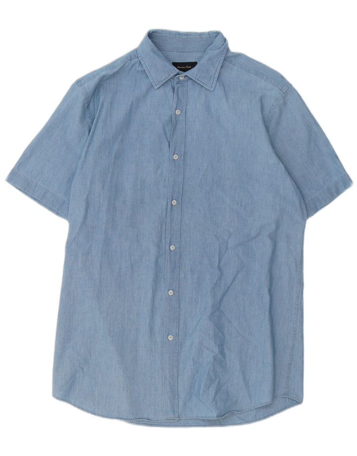 Massimo Dutti Chemise à manches courtes pour hommes en coton bleu moyen