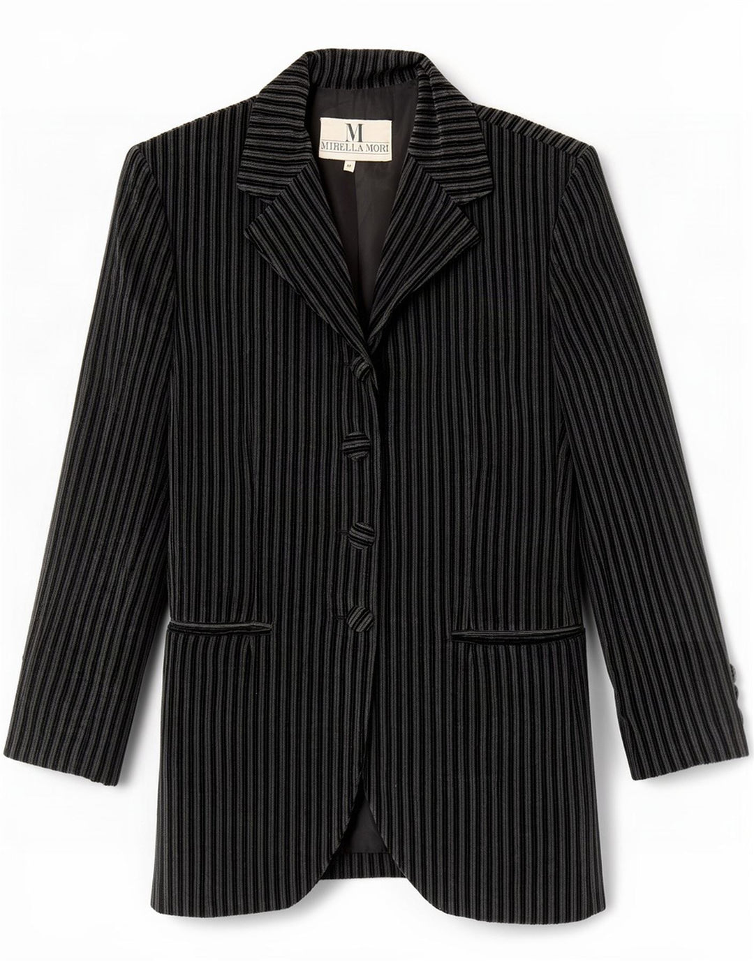 Mirella Mori Veste blazer en velours à 3 boutons pour femme UK 12 Gris moyen rayé