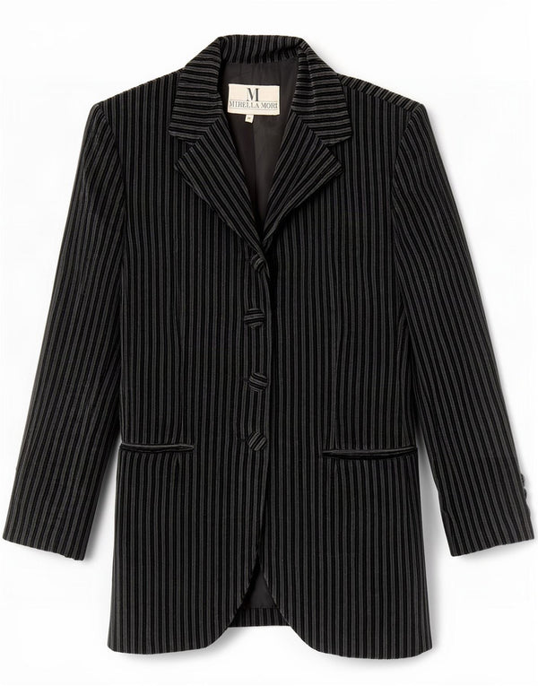 Mirella Mori Veste blazer en velours à 3 boutons pour femme UK 12 Gris moyen rayé