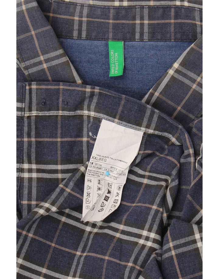Benetton Chemise Homme 2XL Bleu Marine Carreaux Coton