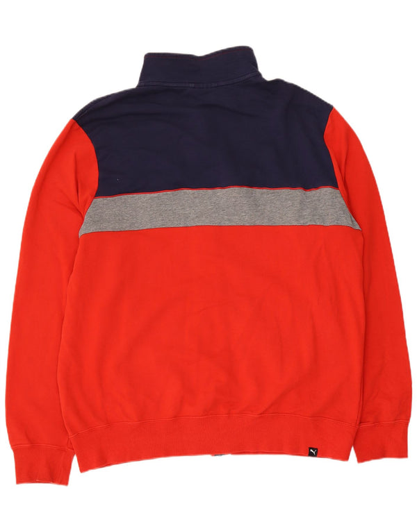 Puma Veste de survêtement graphique pour homme, grand modèle en coton color block rouge