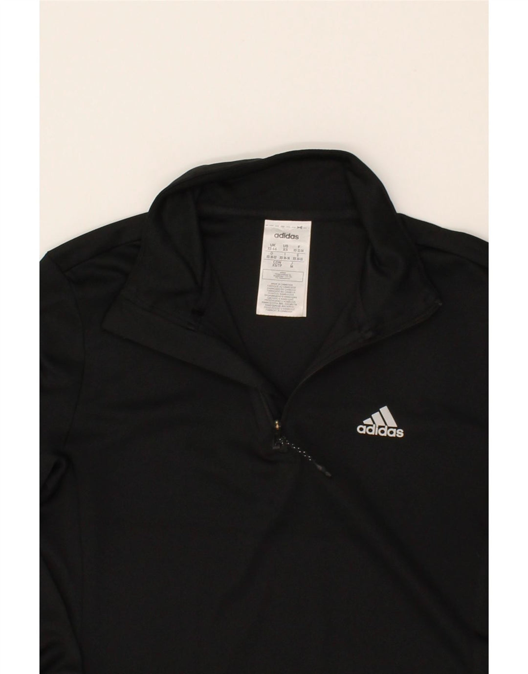 ADIDAS Womens Zip Neck Pullover Tracksuit Top UK 4/6 XS Black Polyester Vintage Adidas and Second-Hand Adidas from Messina Hembry 