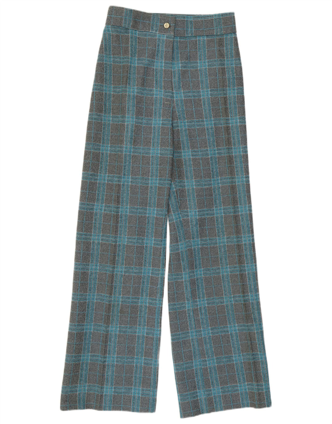 VINTAGE Pantalon décontracté taille haute à jambe large pour femme W27 L29 Gris à carreaux