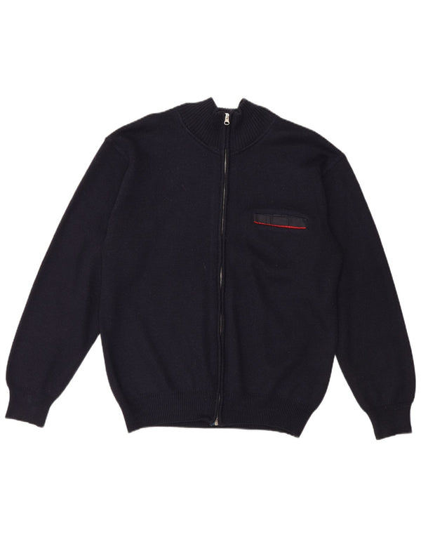 vintage Mens Full Zip Cardigan Pull Bleu Marine Moyen