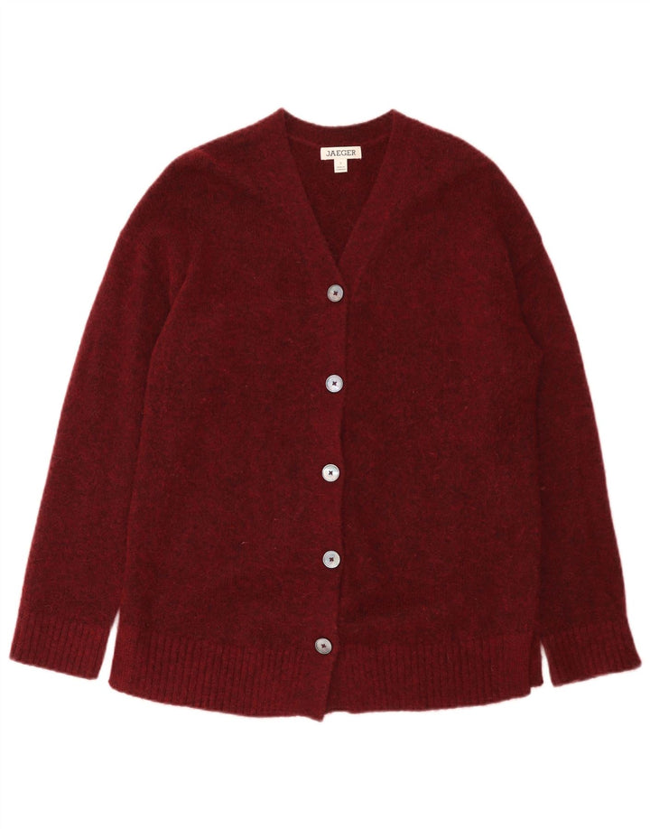 Jaeger Cardigan Femme Pull UK 10 Petit Bordeaux Polyamide